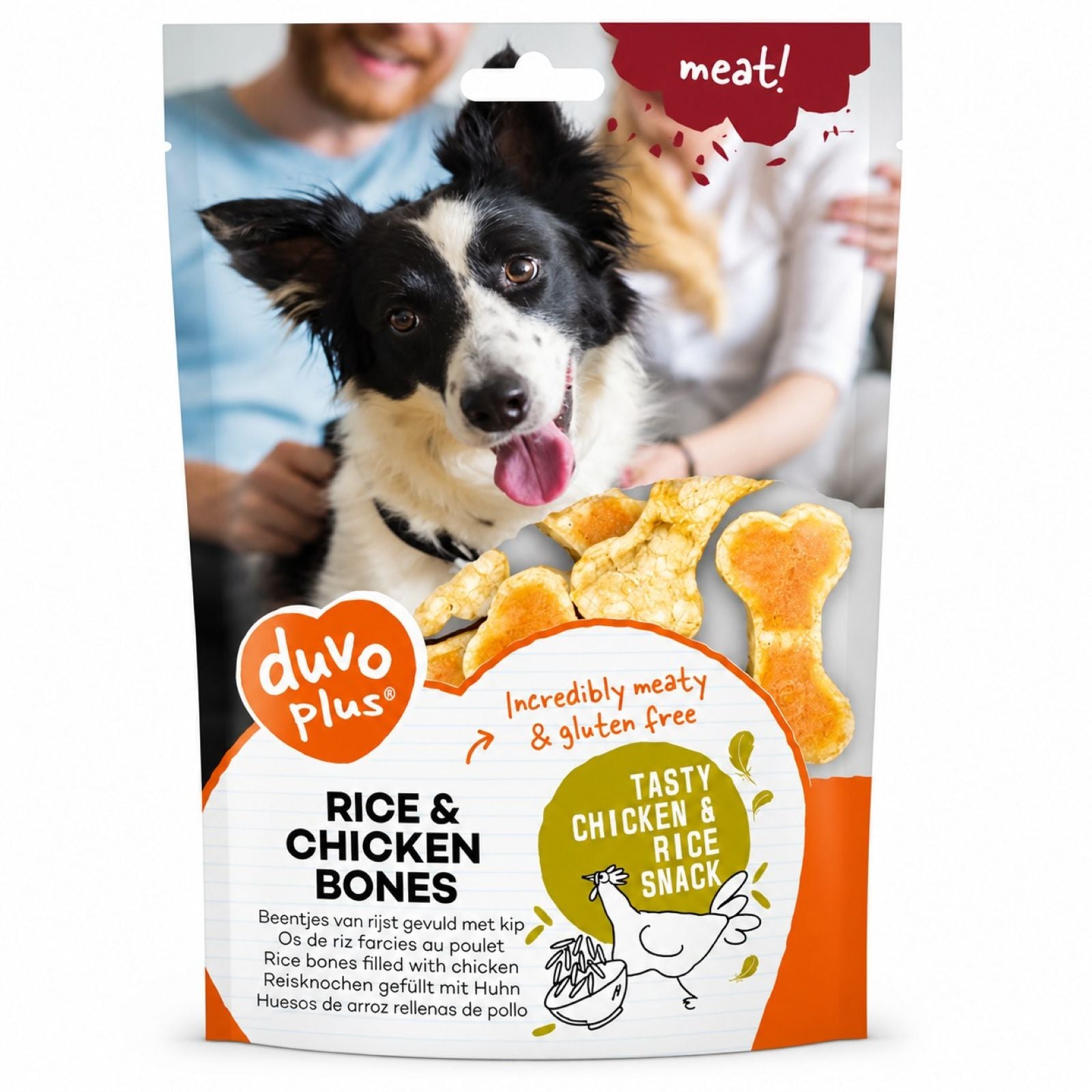 packaged Duvo Plus Rice Chicken Bones dog treats