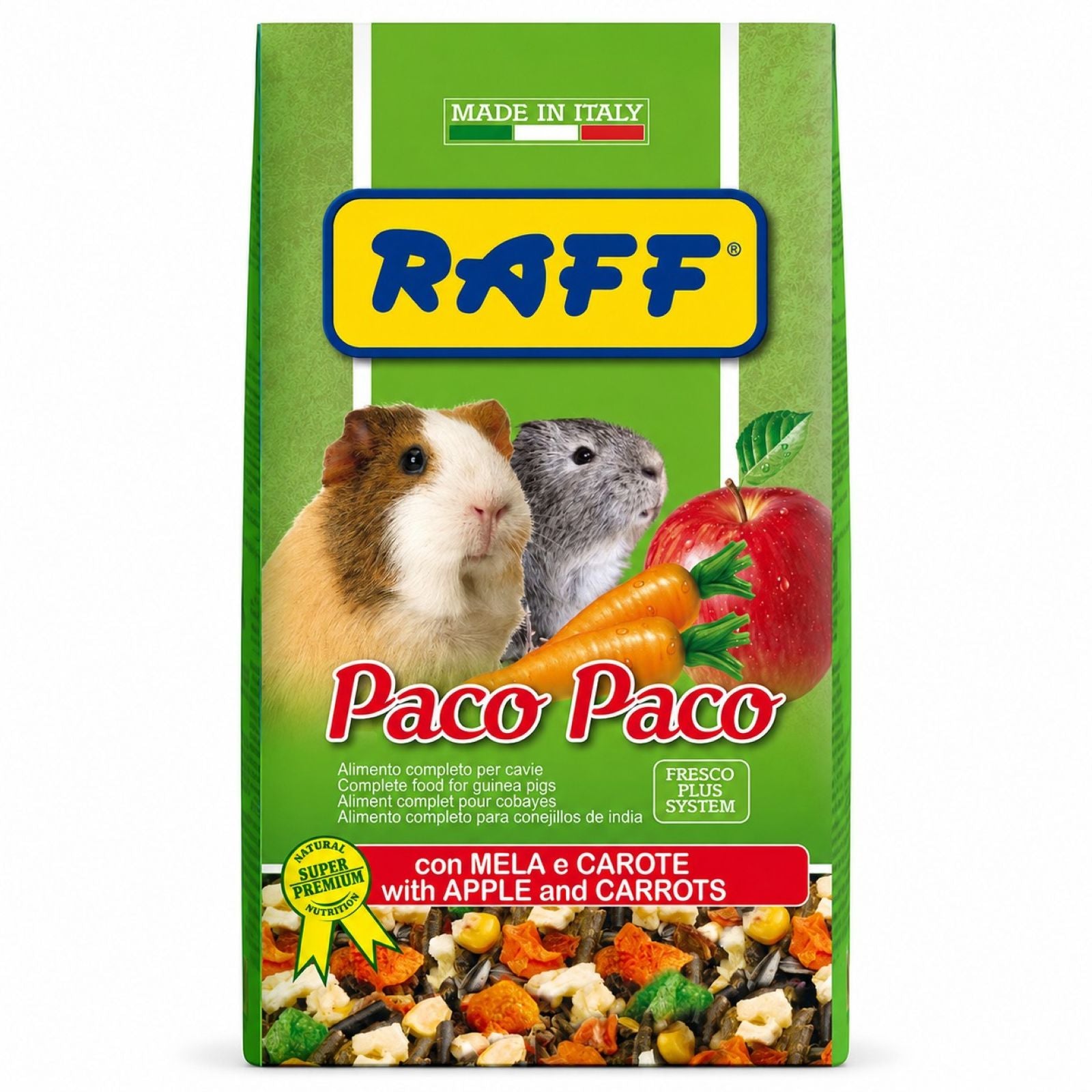 packaged Raff Paco Paco Cobayes Food - Apple & Carrot Flavor bag on white background