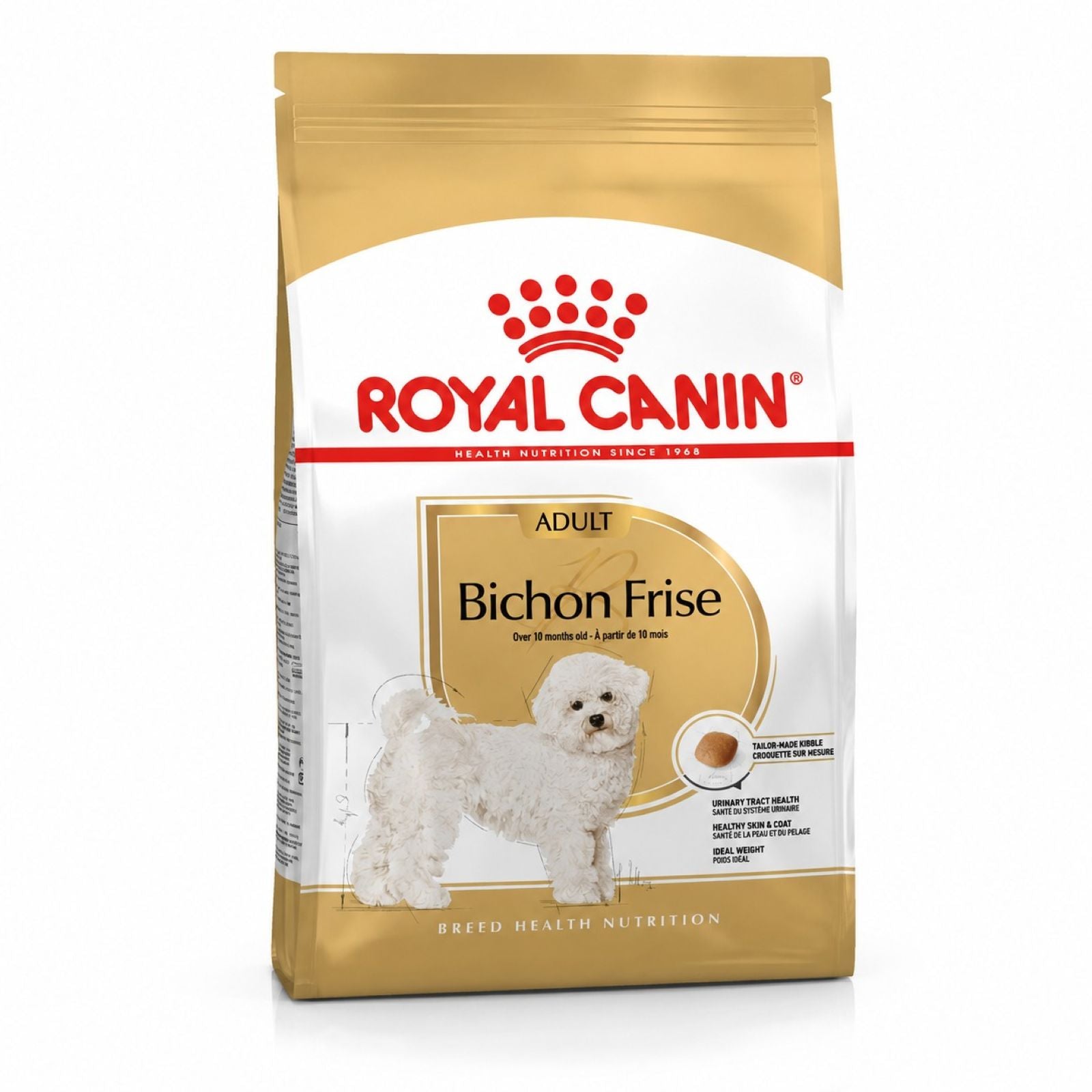 Royal Canin Bichon Frise dog food package on a white background