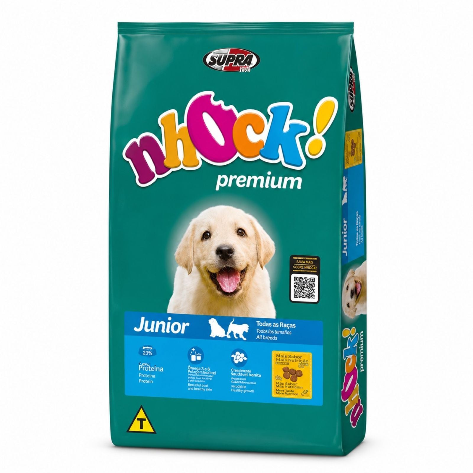 Packaged bag of Supra Pets Nhock Premium-Puppy-Chicken Flavor-20KG on white background