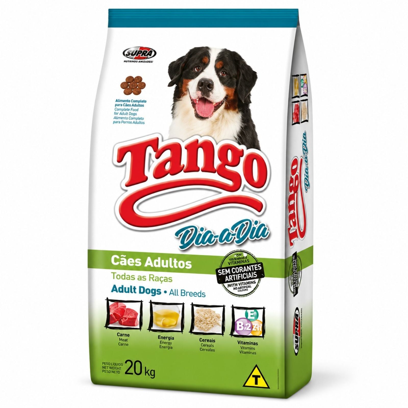 Tango dog food package with a dog on the label