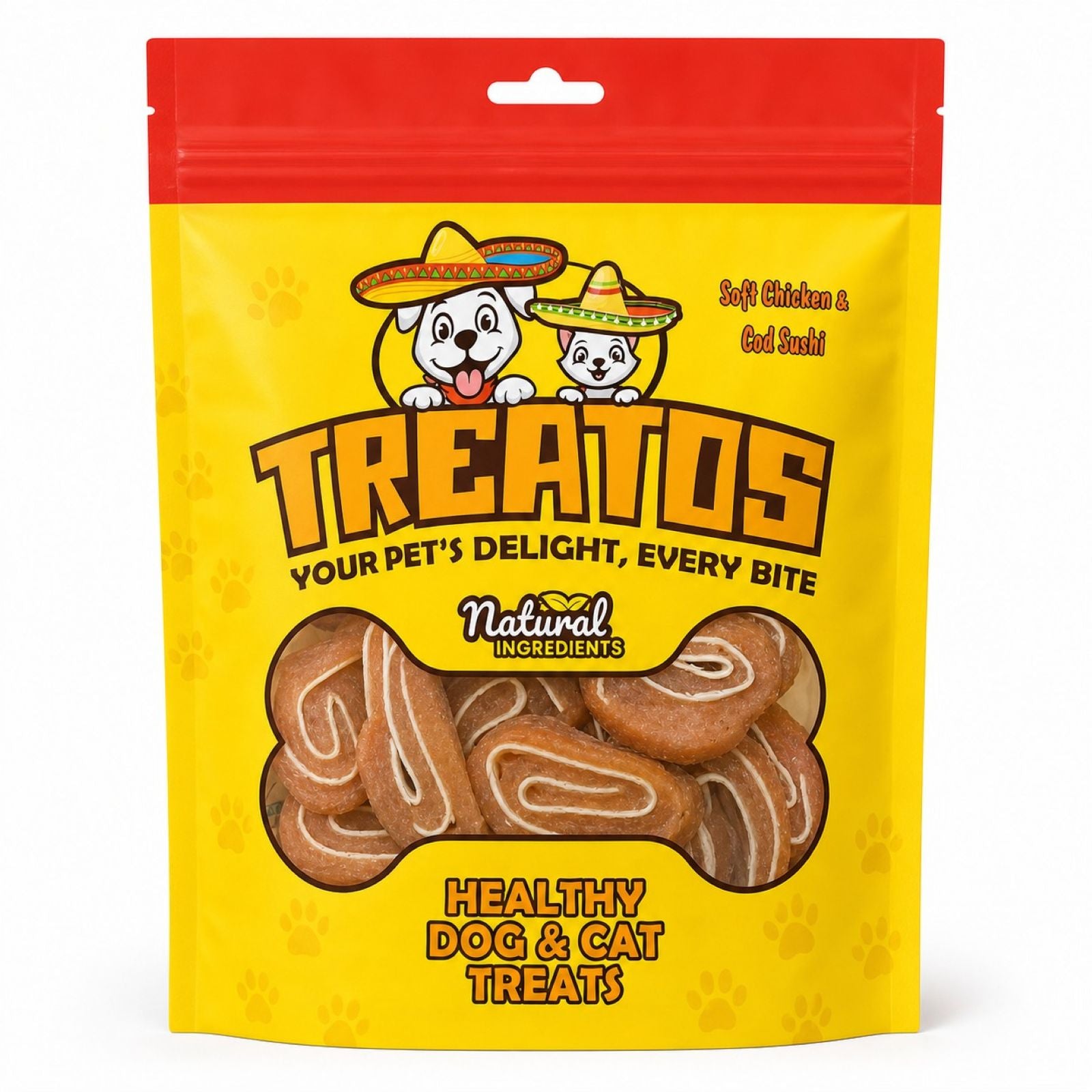 Packaged Treatos Soft Chicken Cod Sushi dog treats