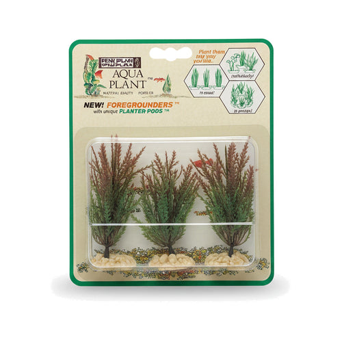 Packaged Aqua-Plant Foregrounder aquarium plant set in clear blister packaging with a green-bordered backing card, showing three small artificial foreground plants on a white background
