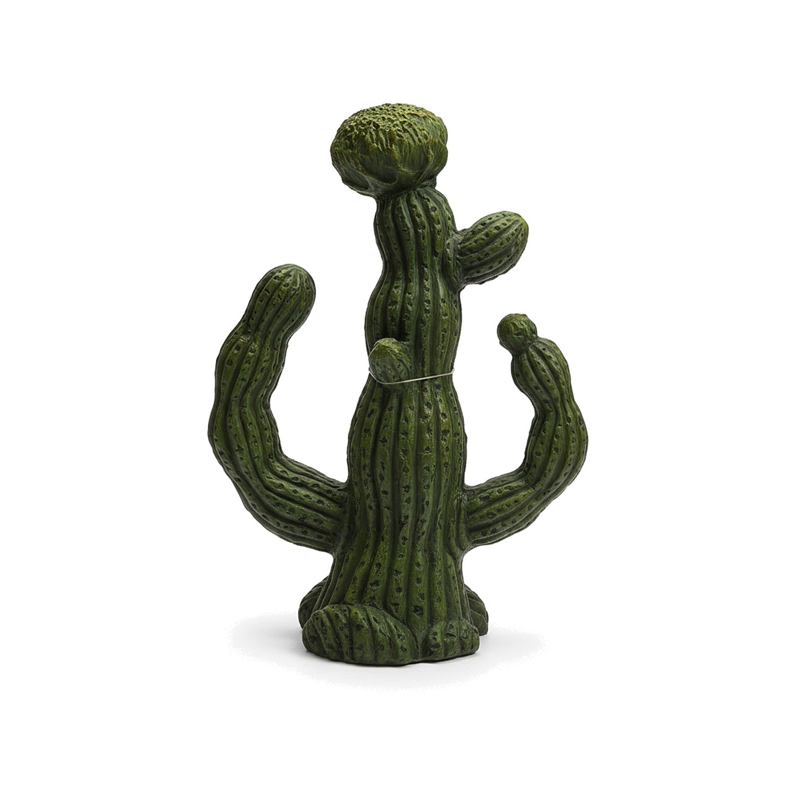 Green cactus-shaped candle on a white background