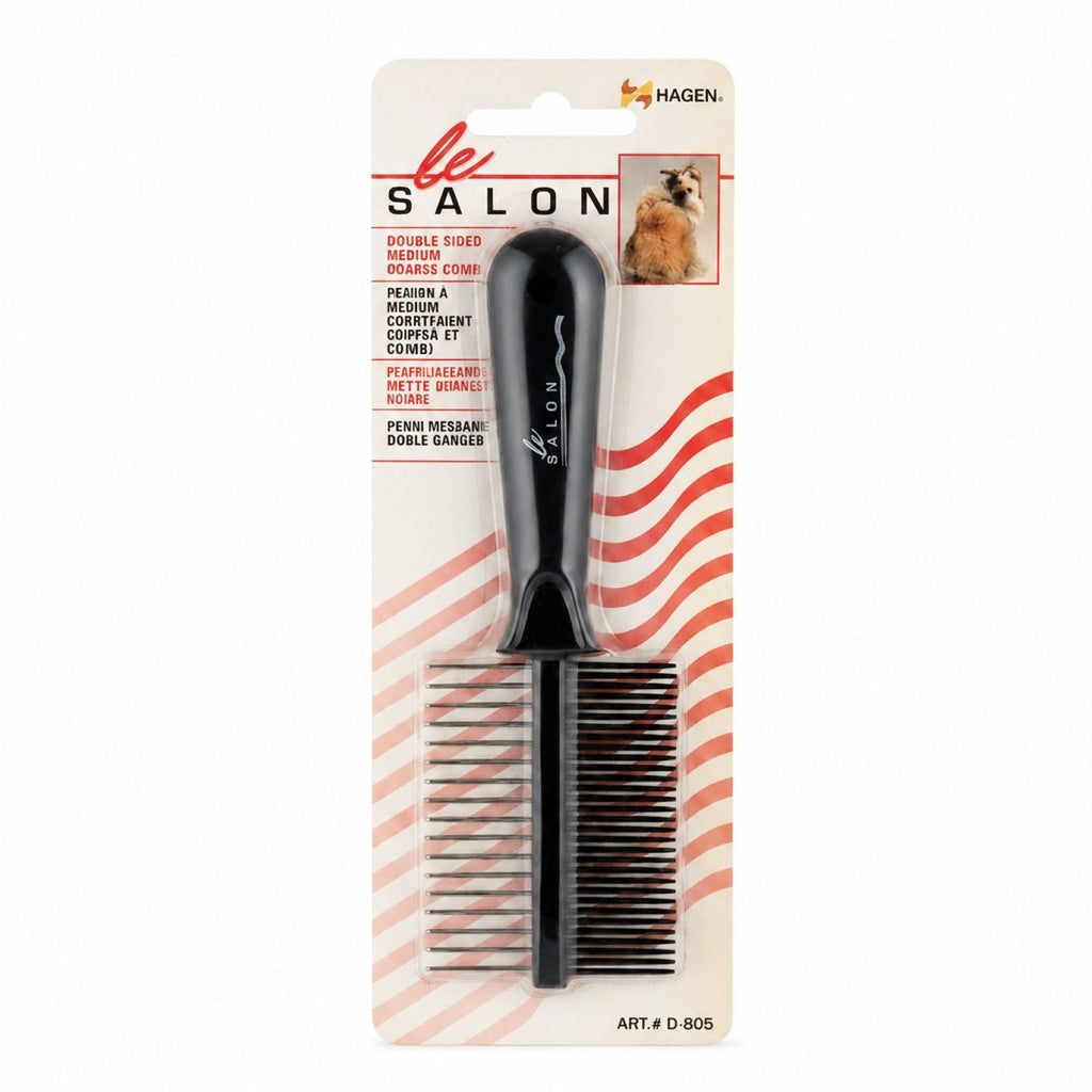 Pet grooming comb with packaging featuring the brand 'Le Salon' on a white background.