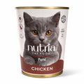 Can of Nutria cat food paté chicken taste with a gray cat on the label