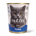 Can of Nutria tuna paté pet food with a cat on the label