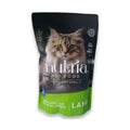 Nutria pet food package advanced formula lamb taste with a cat on the label against a white background
