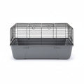 Small rabbit cage with a dark wire top and deep pink plastic base, shown at an angled view on a white background.