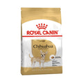 Bag of Royal Canin Chihuahua Adult dry dog food with gold and white packaging and a Chihuahua image
